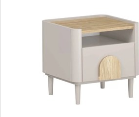 Szafka nocna Amilio z szufladą 50 cm na nóżkach - kaszmir / dąb olejowany / uchwyty dąb jasny
