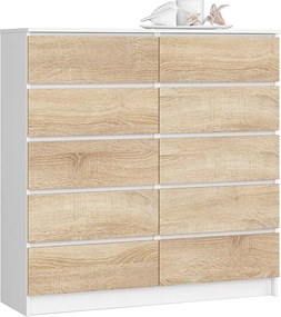 Komoda AKORD K120 Biała 120 cm 10 szuflad kolor Dąb Sonoma mat 120x40x121 cm