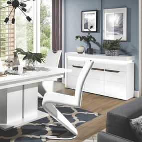 Komoda Trzydrzwiowa z Szufladą do Salonu IVORY Biała / Biały połysk 152 cm Nowoczesna