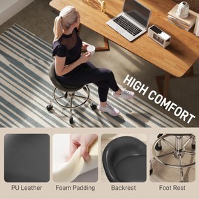 HOMCOM Obrotowy Taboret z Regulacją Wysokości z Oparciem, 59-75 cm, Obrotowy 360°, Czarny