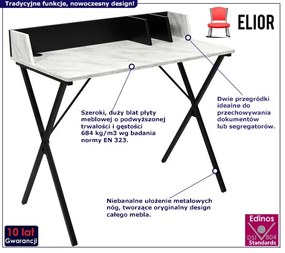Industrialne biurko z metalowym stelażem marmur + czarny - Erys
