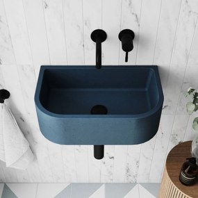 Umywalka betonowa półokrągła wisząca / nablatowa bez otworu na baterię 49 x 30 cm PALANGA | różne kolory : Kolor - Niebieski denim, Typ montażu - podwieszana