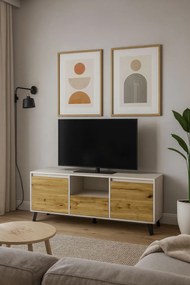 Szafka RTV na czarnych nóżkach kaszmir + dąb artisan R0-B56