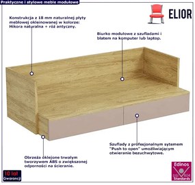 Biurko modułowe hikora + róż antyczny - Afilia 3X