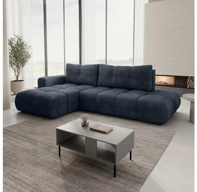 Narożnik rozkładany ALMADA, tapicerowany, z pojemnikiem, układ L, lewy, niebieski