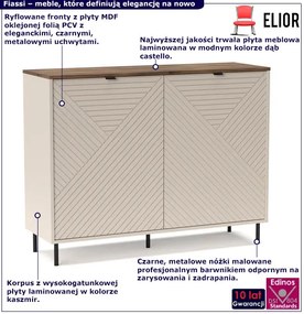 Dwudrzwiowa ryflowana komoda na nóżkach kaszmir + dąb castello - Milox 3X
