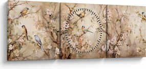 Obraz - Obraz ptaka w stylu vintage II. (z zegarem) (90x30 cm)
