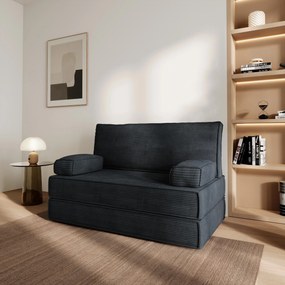 Masseno Sofa piankowa LADIA z funkcją spania, Kanapa z pianki do salonu, Bezmontażowa, Tkanina sztruksowa – Czarny POSO 135