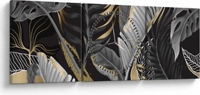 Obraz - Złota dżungla (z zegarem) (90x30 cm)