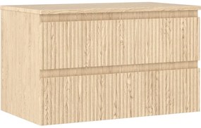 Mexen Rivel szafka łazienkowa podumywalkowa 80 cm z blatem, 2 szuflady, ryflowana , dąb - 91A20-08047-2-BFFC81