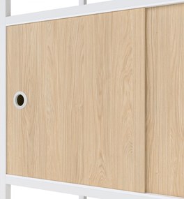 Regał na segregatory z szafką zamykaną, biurowy, otwarte półki, metalowy biały/dąb sonoma, 800x2200x400 mm: ARIEL Eco Design