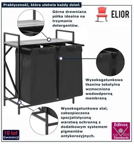 Nowoczesny dwukomorowy kosz na pranie z półką szary dąb sonoma C4-W06