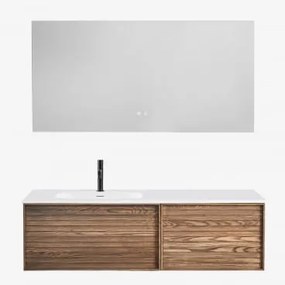 Zestaw Mebli Łazienkowych Zintegrowany Z Umywalką Solea Popielaty Brąz & Prostokątny Led I Przeciwmgielny 140x75 Cm Riben - Sklum