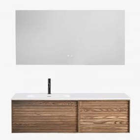 Zestaw Wiszących Mebli Łazienkowych 140x50 Cm Z Drewna Zintegrowany Z Umywalką Solea Popielaty Brąz & Czarny Matowy ↑20 Cm Z Zaworem Spustowym I Przel