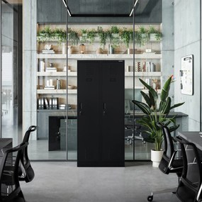 Szafka ubraniowa BHP czarna: czterokomorowa KACPER, 800 x 1800 x 500 mm