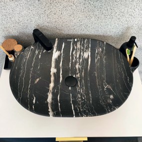 Umywalka ceramiczna nablatowa marmurowa owalna czarna 60 x 42 cm MARMO black matt