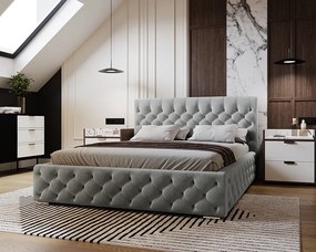 Emporius Elira łóżko tapicerowane 180x200 z pojemnikiem - tkanina velvet, glamour, pikowanie chesterfield - łóżko 180x200 szary (Magic Velvet 2217)