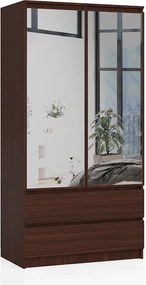 Szafa AKORD S90 Wenge 90 cm z lustrem 2 drzwi 2 szuflady kolor Wenge mat 4 półki 90x51x180 cm