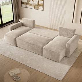 Masseno Narożnik ASPRA z funkcją spania i pojemnikiem na pościel Narozniki U, Rozkładana sofa - Kremowy, LUMO 55