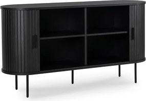 Komoda do Salonu Rozsuwana TRISH 140 cm Czarna Dwudrzwiowa Ryflowana Nowoczesna