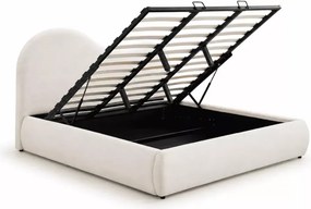 Łóżko tapicerowane Horizontal 180x200 kremowe z pojemnikiem i zagłówkiem – nowoczesne, komfortowe
