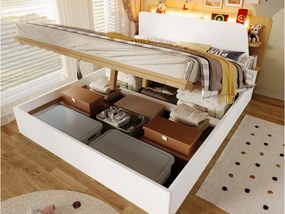 Łóżko z pojemnikiem 140x200 cm - z ładowaniem USB Type-C - z oświetleniem LED - biały​ (materac nie jest wliczony w cenę)
