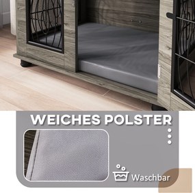 PawHut Klatka dla psów z miękką poduszką, do 20kg/50cm długości ciała, Metal, 80x56x63cm, Szary/Dekor drewna