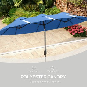 Outsunny Parasol ogrodowy, regulowany, z korbką, otwory wentylacyjne, poliester + stal, granatowy, 295 x 152 cm | Aosom PL