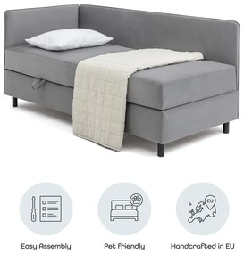 Szare tapicerowane łóżko jednoosobowe ze schowkiem i materacem 120x200 cm Avela – Bonami Selection