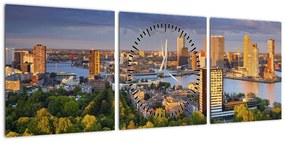 Obraz - Panorama Rotterdamu, Holandia (z zegarem) (90x30 cm)