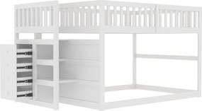 Łóżko piętrowe 140x200cm z litego drewna - z 4 szufladami bocznymi - Białe