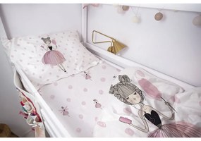 Białe/różowe prześcieradło dziecięce jednoosobowe z satyny bawełnianej z gumką 90x200 cm Pink Girl – Butter Kings