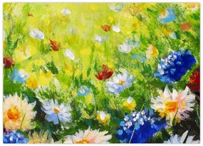 Obraz na szkle kwitnącej łąki, obraz olejny (70x50 cm)