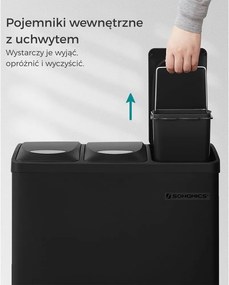 Kosz do segregacji odpadów SORT, 24l (3x8l), czarny SongmicsHome