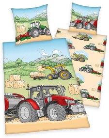 Herding Dziecięca pościel flanelowa Traktor, 135 x 200 cm, 80 x 80 cm