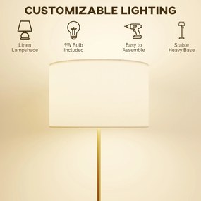 HOMCOM Lampa stojąca z pilotem regulowana wysokość abażur materiałowy metalowa podstawa złoty kolor | Aosom PL