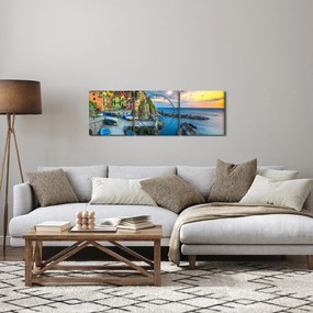 Obraz - Wioska śródziemnomorska (z zegarem) (90x30 cm)