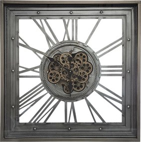Zegar Ścienny Metalowy Szary z Widocznym Mechanizmem 80 x 80 cm