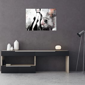 Obraz na szkle - Dama i Wieża Eiffla (70x50 cm)