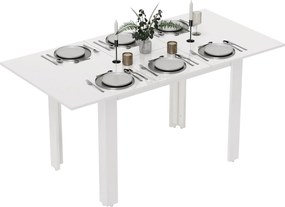 HOMCOM Rozkładany stół jadalniany 120-160 x 70 cm, regulowany stół kuchenny dla 4-6 osób, MDF, biały wysoki połysk