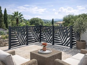 Ogrodzenie aluminiowe do postawienia z motywem tropikalnym wyciętym laserowo – zestaw startowy – wys. 114 x szer. 118 cm – antracyt – TOGIRO
