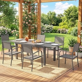 Outsunny Zestaw Mebli Ogrodowych 7-częściowy Z Rozkładanym Stołem i 6 Krzesłami, Design Lameli Drewna, Rama Aluminiowa | Aosom PL