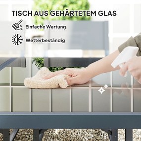 Zestaw mebli jadalnianych Outsunny 5-częściowy ze stali dla 4 osób, stół ze szklanym blatem i 4 składane krzesła, Szary