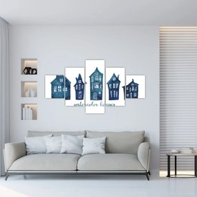 Obraz - Niebieskie domy akwarelowe (125x70 cm)