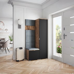 Masseno Garderoba LORI 95/181/51 cm Nowoczesna Szafa do Przedpokoju Dąb lefkas, MONOLITH 85 (Szary)