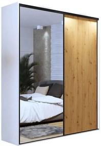 Szafa z lustrem biel + dąb artisan + czarne paski - Estori 3X