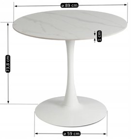 Stół Okrągły SANDER 90 cm Ceramiczny Biały do Salonu Nowoczesny Glamour