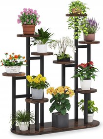 Wielopoziomowy stojak na rośliny doniczkowe na 11 doniczek, regał do przechowywania w ogrodzie, na balkonie, w salonie, rustykalny brąz