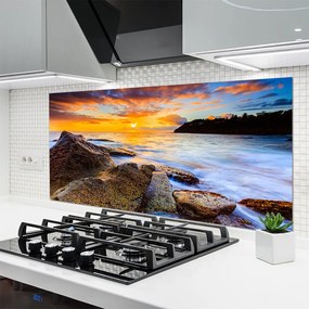 Szkło do Kuchni na Ścianę Skalisty Brzeg Morza