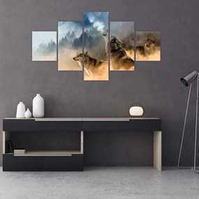 Obraz - wilki wyjące do księżyca (125x70 cm)
